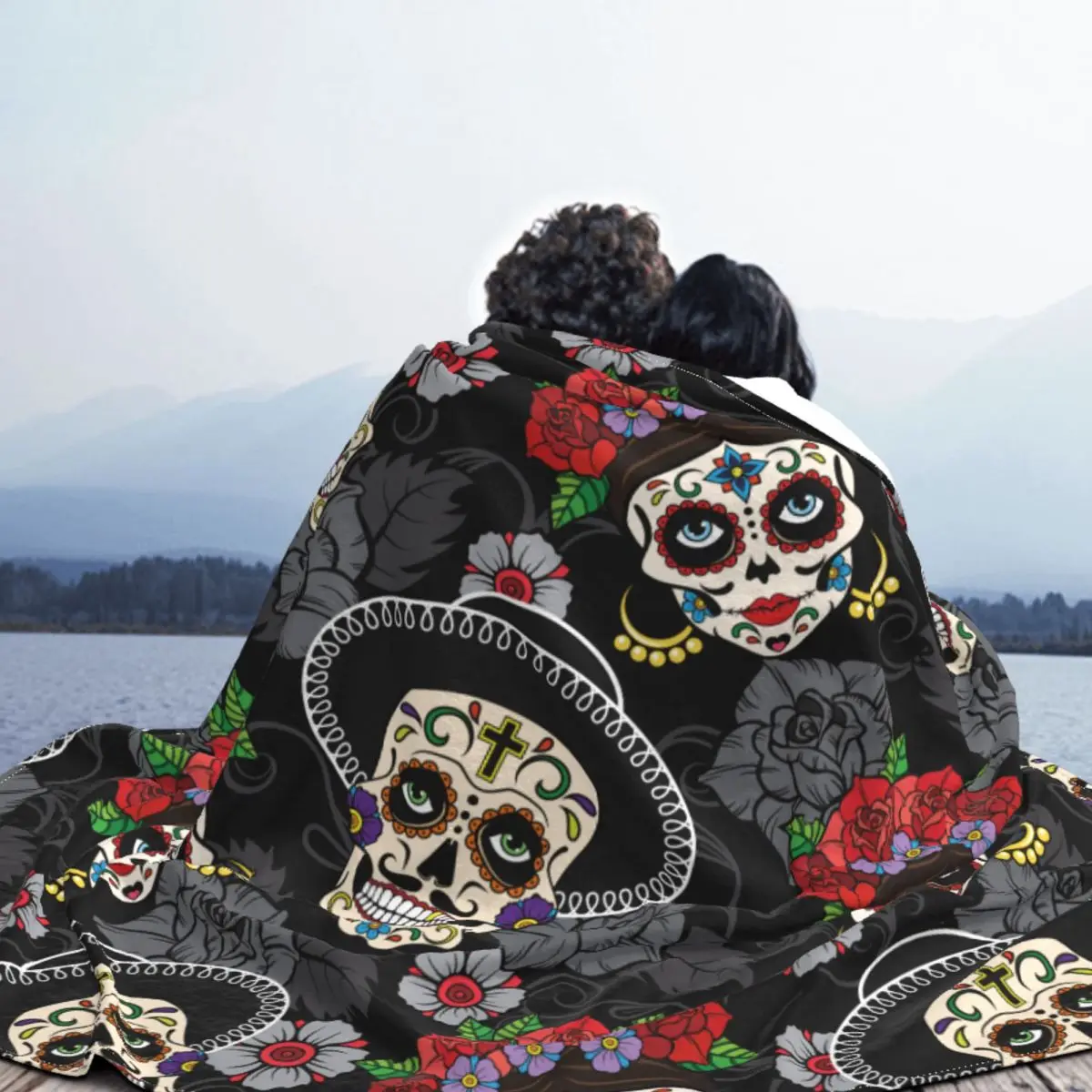 Одеяла на Хэллоуин День мертвых фланелевые покрывала с изображением сахарного