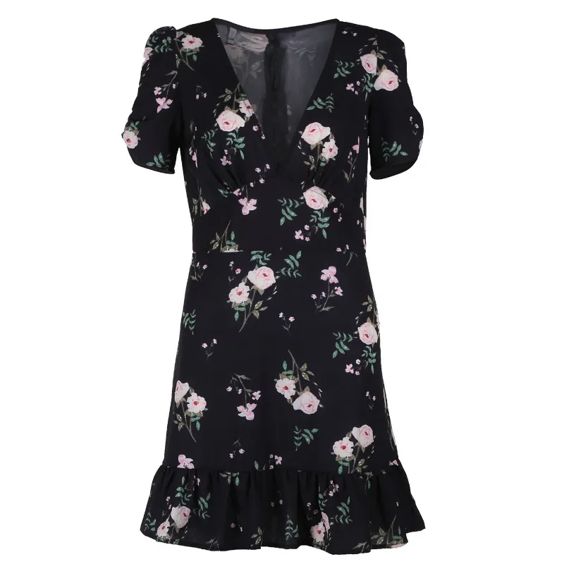 

Sexy Women Boho Ruffle Floral Deep V-Neck Mini Dress Short Sleeve Summer Beach Sundress 2020 New Fashion