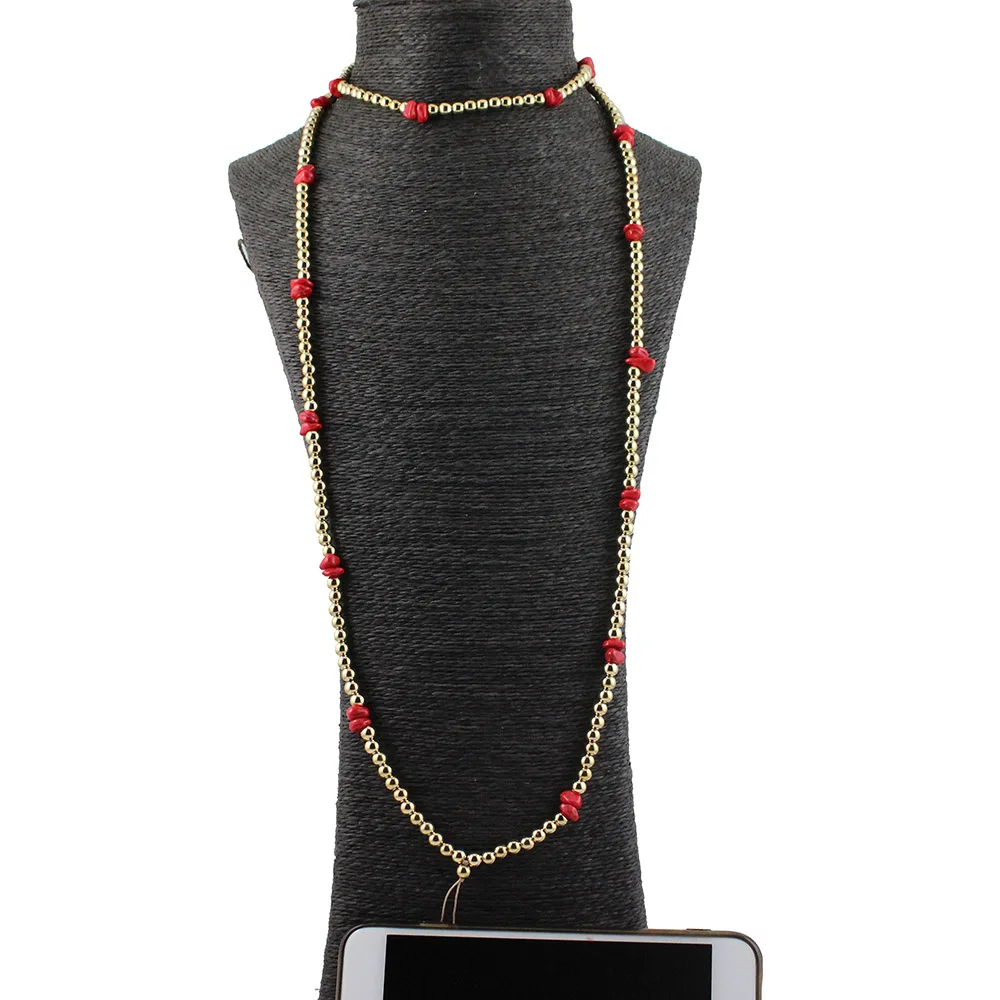 Золотистый шнурок CCB для телефона ремешки шеи цепочка из камня с бусинами длинный