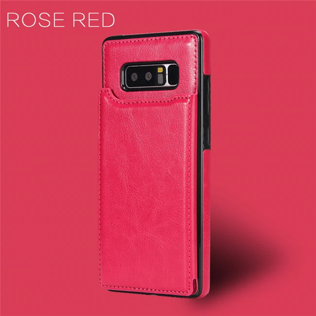 rose red Кожаный чехол для samsung Galaxy S10 S9 S8 плюс S7 Edge Note 10 8 9 S10e A50 A30 A10 Магнитный чехол-бумажник держатель для карт с подставкой для задней панели - Цвет: rose red