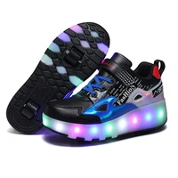 children roller skate shoes with led lights usb charged luminous sneakers on wheels for kids boys girls glowing shoes size 28 43