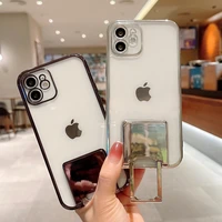 luxury electroplating holder phone case for iphone 12 11 pro max xs max x xr 7 8 plus soft transparent back cover
