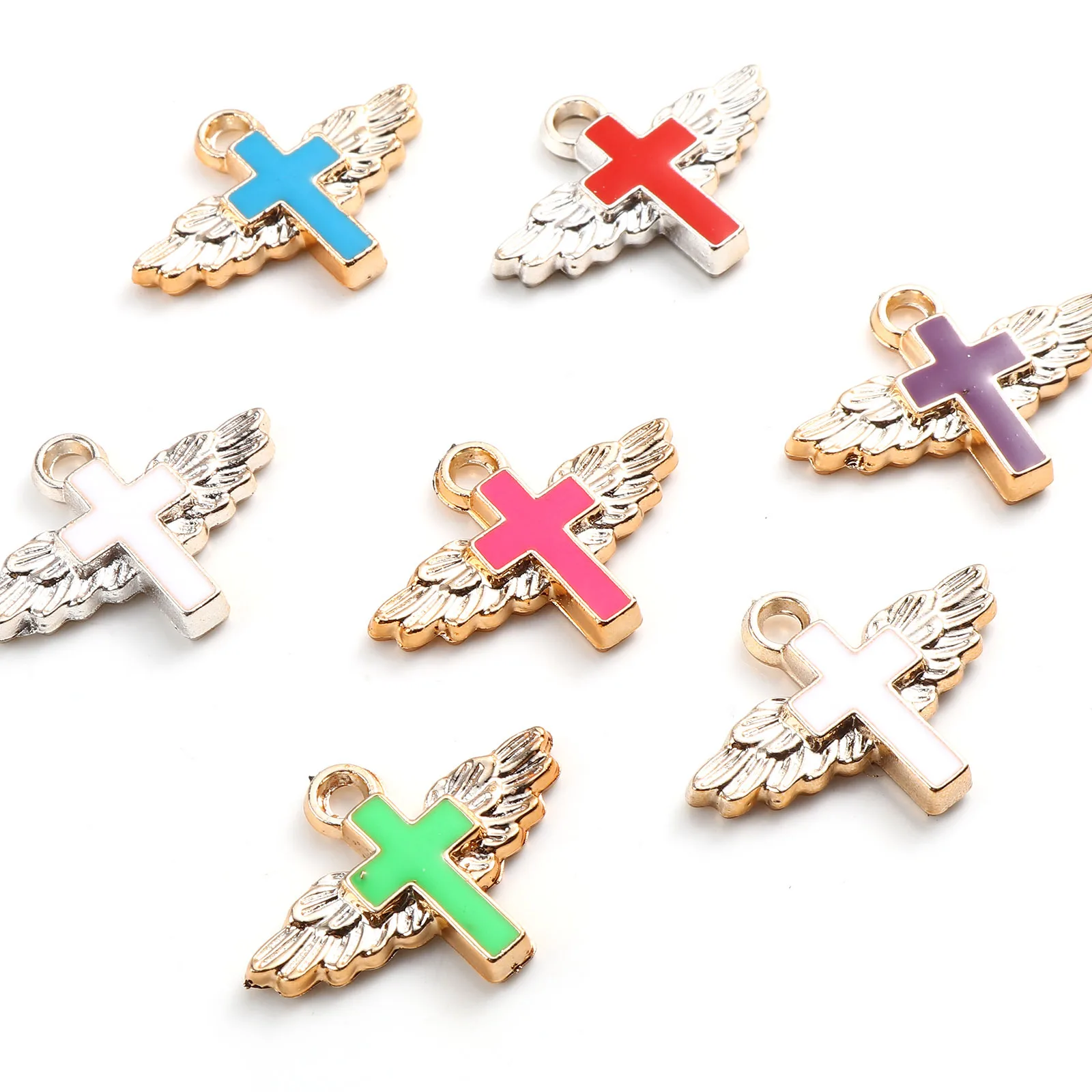 

Religious Charms Cross Rose Gold Multicolor Wing Pendant For Jewelry Making Findings For Necklace Bracelet 29mm X 22mm, 10 PCs