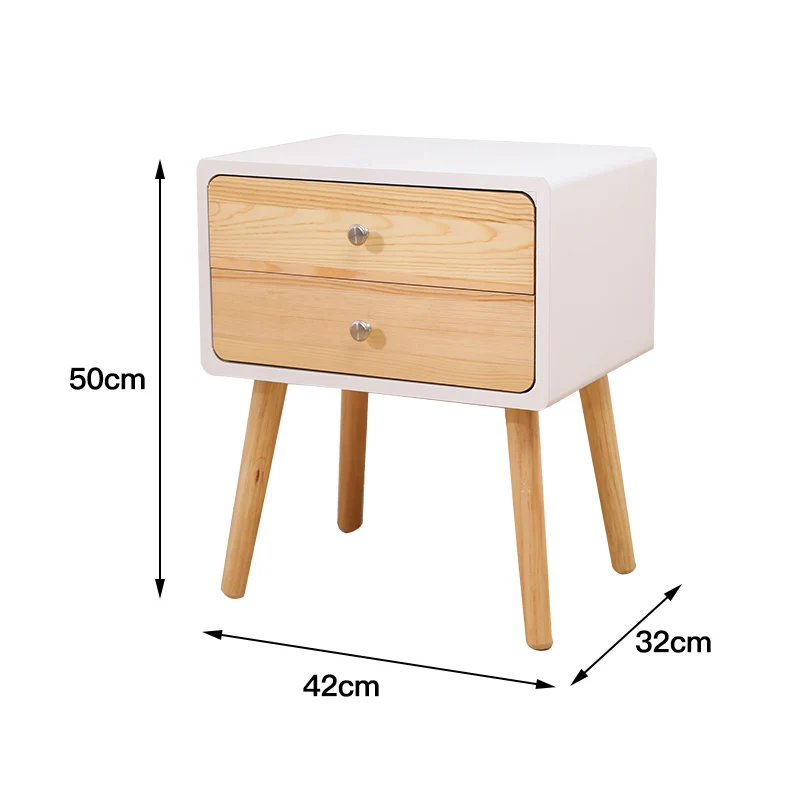

Nordic Solid Wood Cabinet One Set Of 42*32*50cm Main White And Auxiliary Logs Wooden Legs Bedside Table And Two Drawers HWC