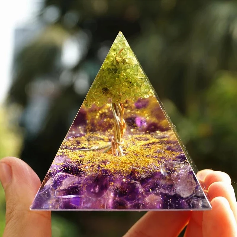 

Orgonite Tree of Life Peridot Pyramid Healing Crystals for Protection Meditation Yoga