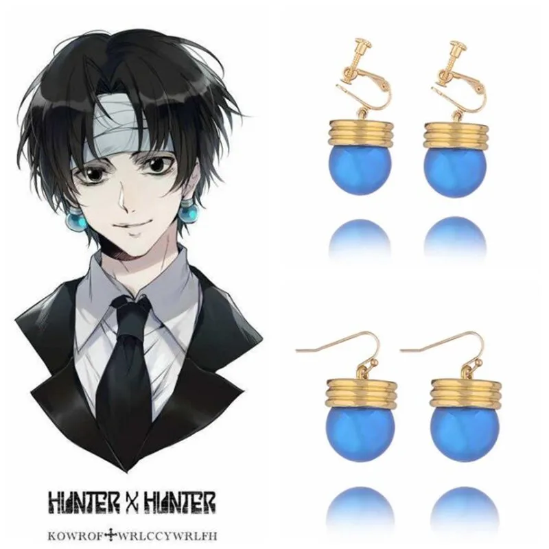 

Anime HUNTER X HUNTER Kulolo lushilufelu Earrings Men Women Cosplay Jewelry Phantom Troupe Costume Blue light bulb Drop Earring