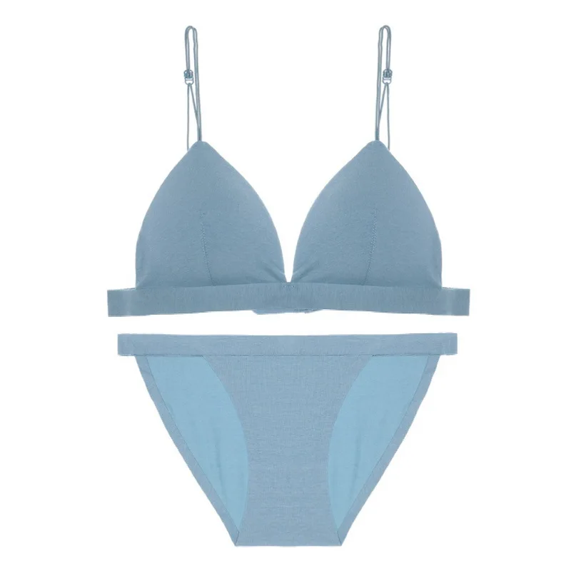 

Summer French Soft Modal Sexy Lingerie Underwear Seamless Women's Triangle Cup Ultra Thin Bra Femme Panty Set Wire Free