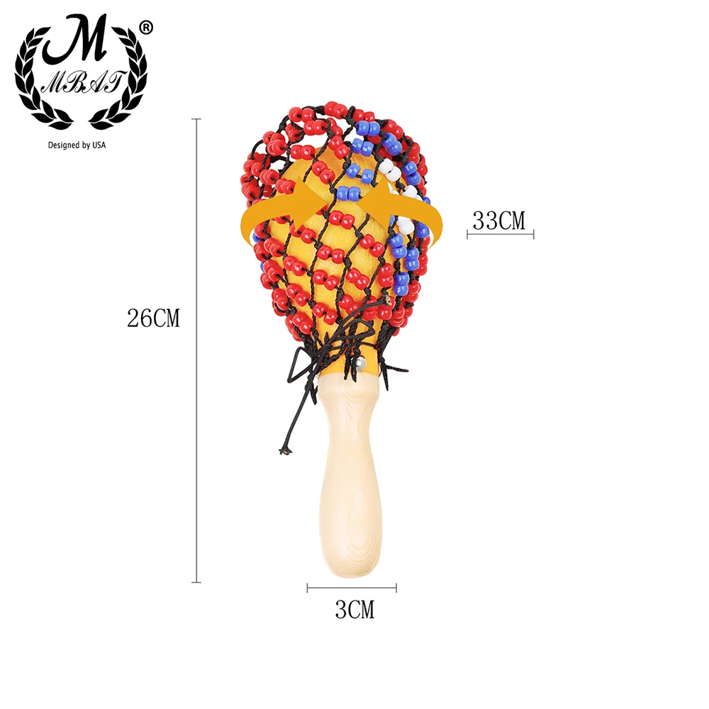 

M MBAT Bead Net Sand Hammer Tambourine Wooden Color Maracas Rattles 1 Pair Baby Shaker Toys Gift Percussion Musical Instrument