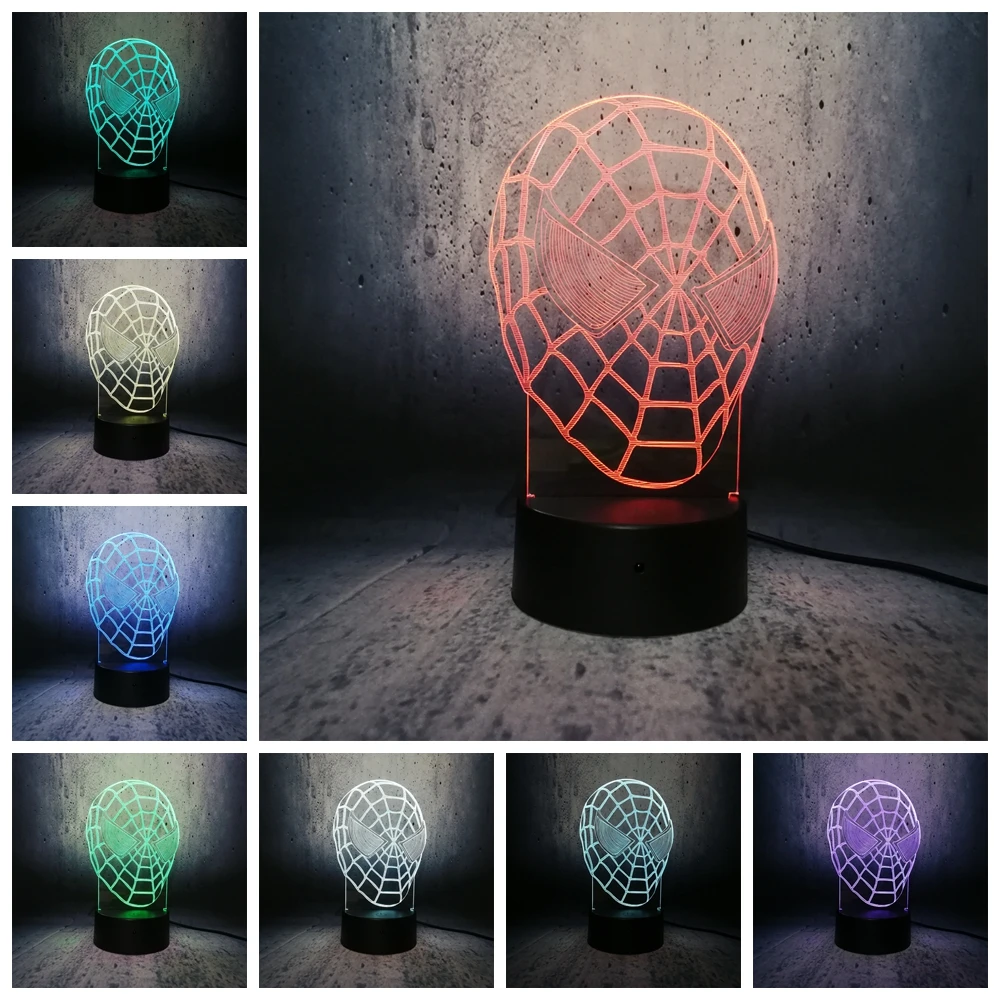 Marvel мультфильм фигурка 3D человек паук RGB Ночной светильник домашний декор