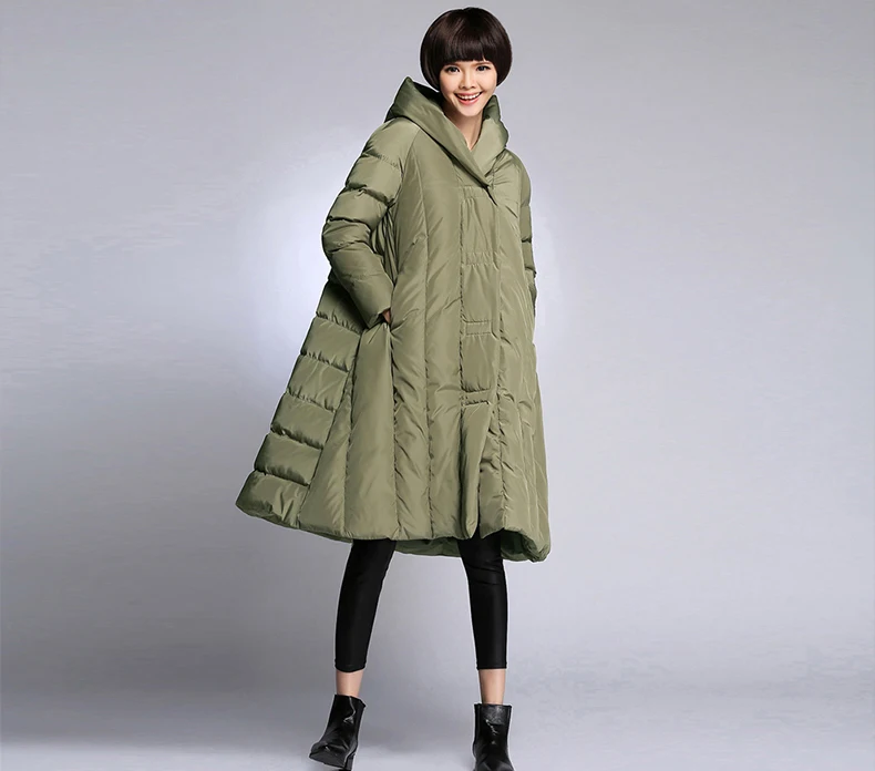 Женские зимние толстые пуховые пальто черного темно синего армейского зеленого