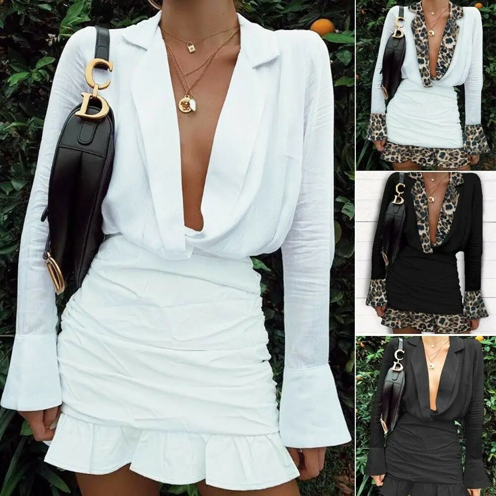 Женское платье с леопардовым принтом привлекательное мини-платье глубоким