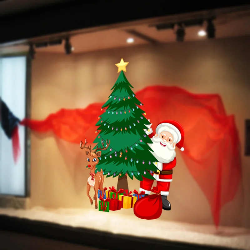 

Счастливого Рождества, Санта-Клаус, Рождественская елка, украшение стены, стикер, спальня, гостиная, стекло, окно, обои с новым годом
