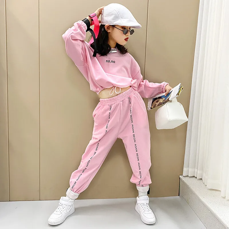 

Girls' sports suit 2021 spring new girl round neck top casual harem pants two-piece suit
