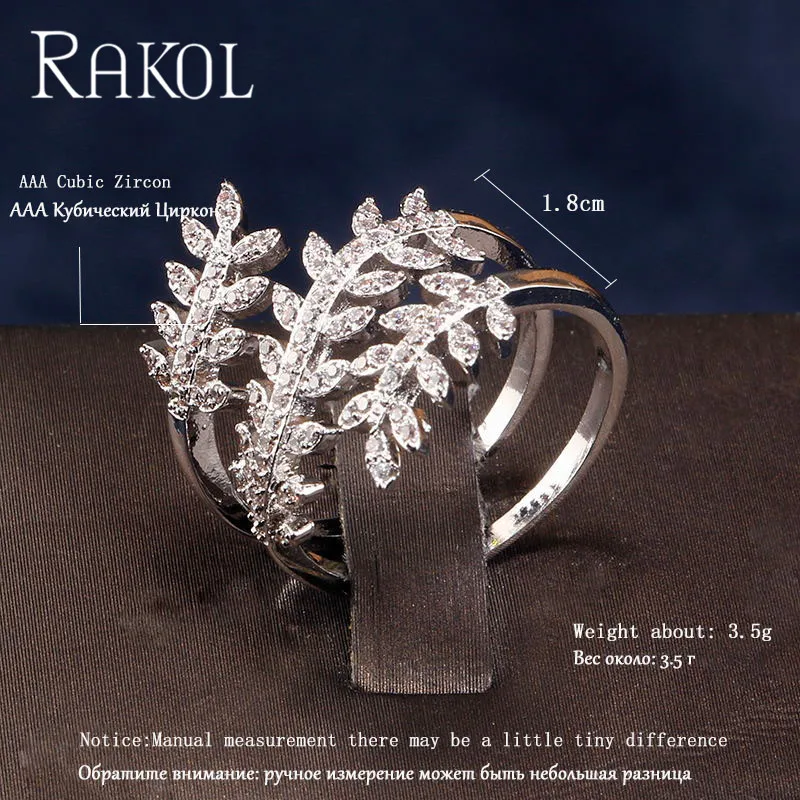 RAKOL роскошный Лист микро украшенное кубическими камнями циркон большой белый