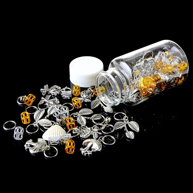 

90 Pcs Dreadlocks Gold Leaves Shells Mushrooms Hair Rings Hair Braid Dread Beads Clips Cuffs Ring Jewelry Accessories Hairdress