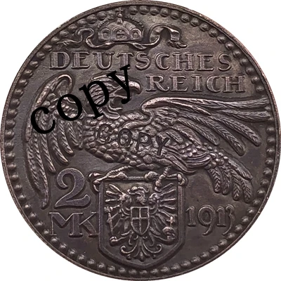 Немецкая монета 28 мм 2 знака 1913 | Дом и сад