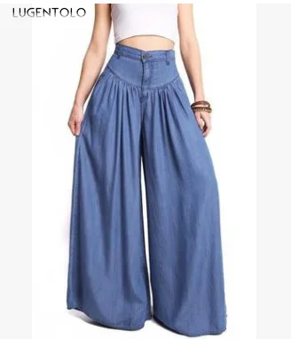 

Women Jeans Casual summer Large Size Wide Legs Pants Solid Color Vintage Simple High Waist Loose Feamle Long Jeans Lugentolo