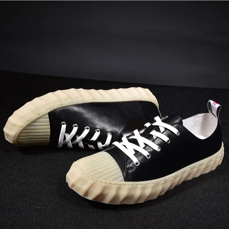 Мужские классические кроссовки из воловьей кожи черные повседневные