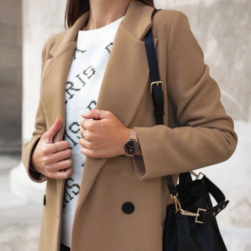 Женское Шерстяное полупальто длинное верблюжьей расцветки модель 5XL на осень и