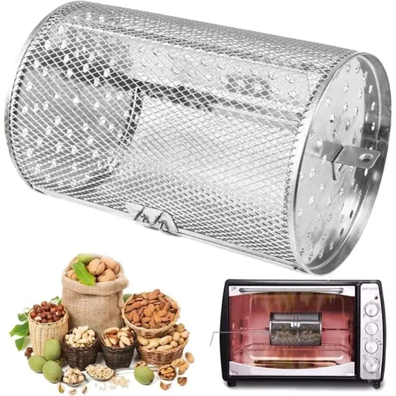 TeeFly Stainless steel grill basket oven rotisserie grill basket roast basket bakeware BBQ hot air tumbler basket coffee beans baking nuts 22 ​​11.7 cm 