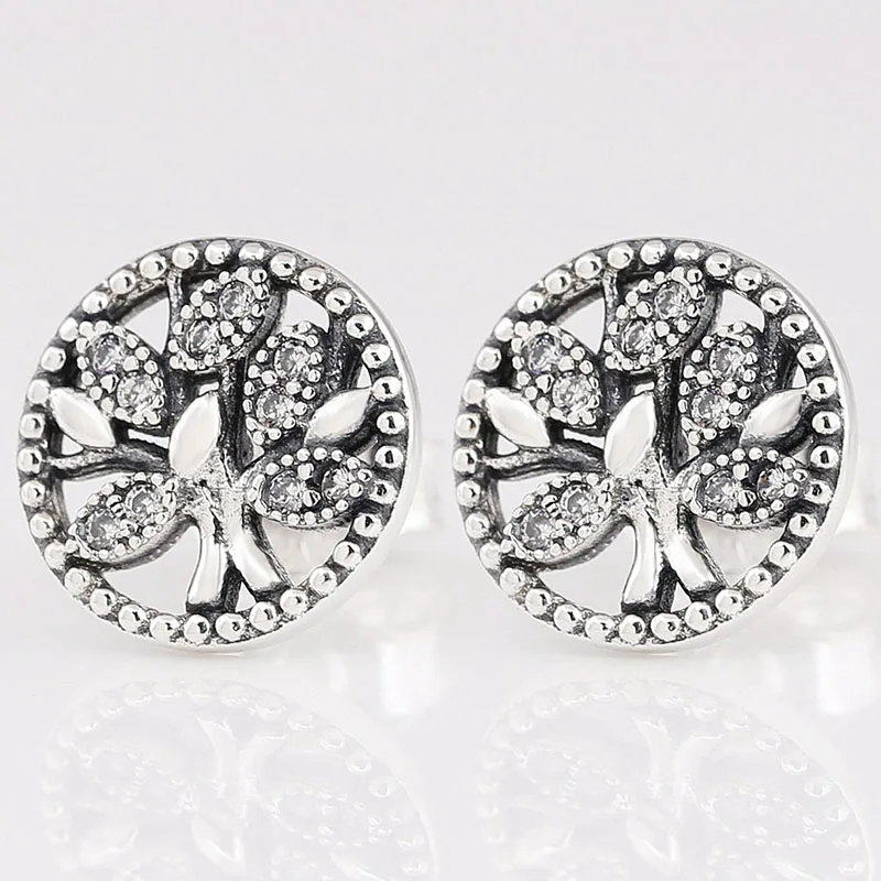 

Original 925 Sterling Silver Pan Earring Shinning Silver Tree Of Life Earrings For Women Wedding Gift Fashion Jewelry