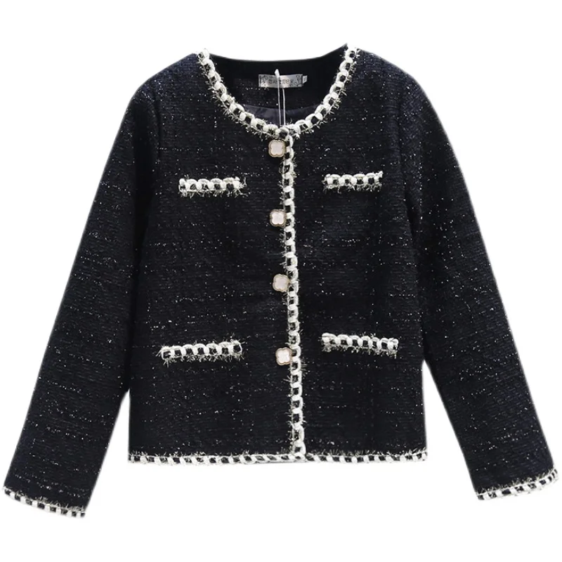 

Женская твидовая куртка, черная короткая ветровка, винтажная верхняя одежда, H1509, 2021