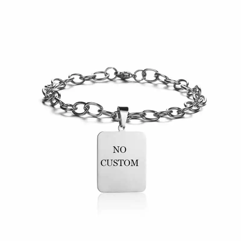 Square Silver Браслет на заказ с выгравированным именем и датой Pulseira, нержавеющая сталь, персонализированная табличка, фото, браслет для женщин, ID, лучший друг, подарок - Окраска металла: Square Silver