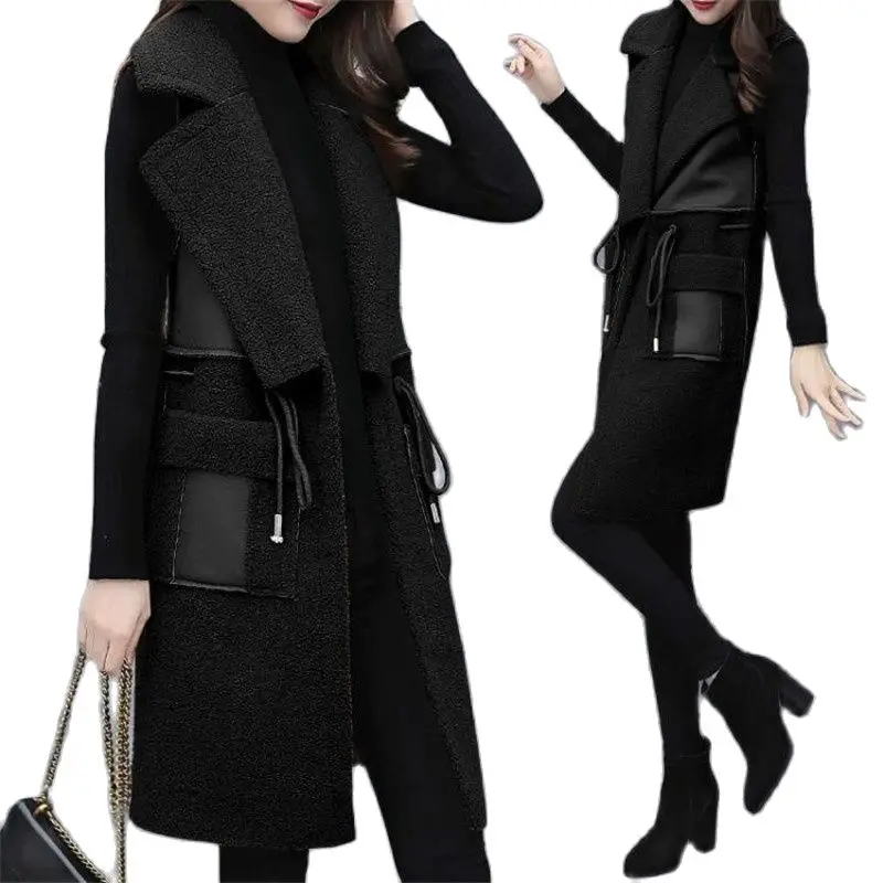 Новинка осени 2021, цельный меховой жилет из овечьей шерсти, женский модный жилет средней длины в Корейском стиле, женский жилет без рукавов, пальто, куртка, модель 5XLD