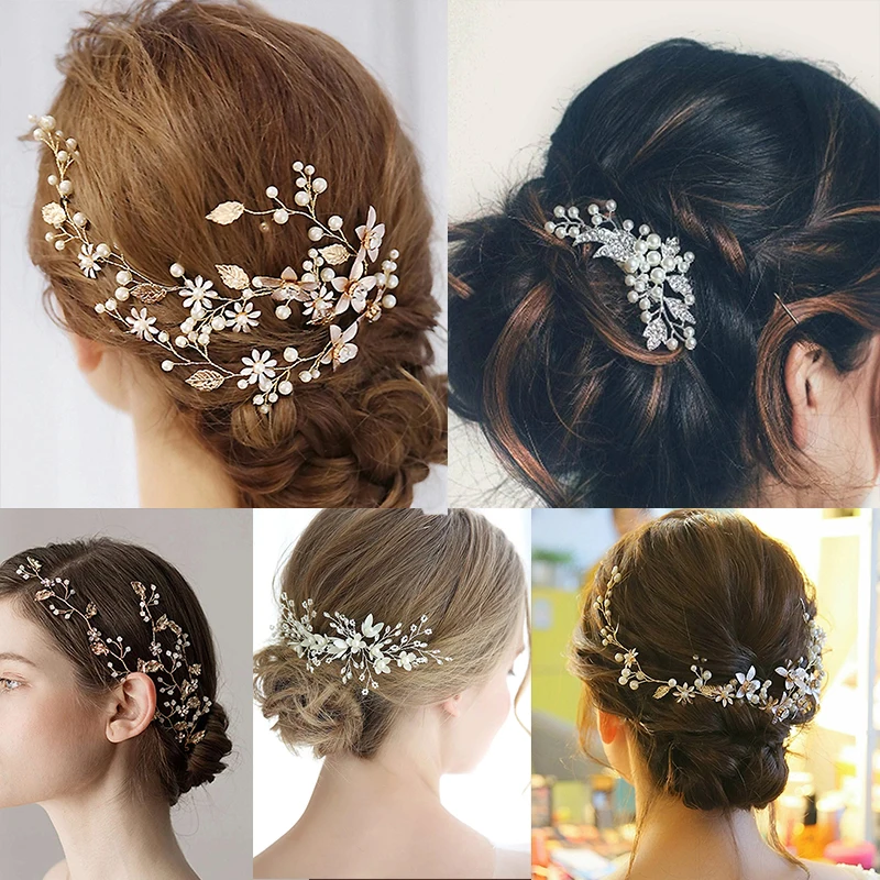 AWAYTR Silver Color Pearl Crystal Wedding Hair Combs Woman Sweet Flower Hairpin Rhinestone Clips Bridal Accessories | Украшения и