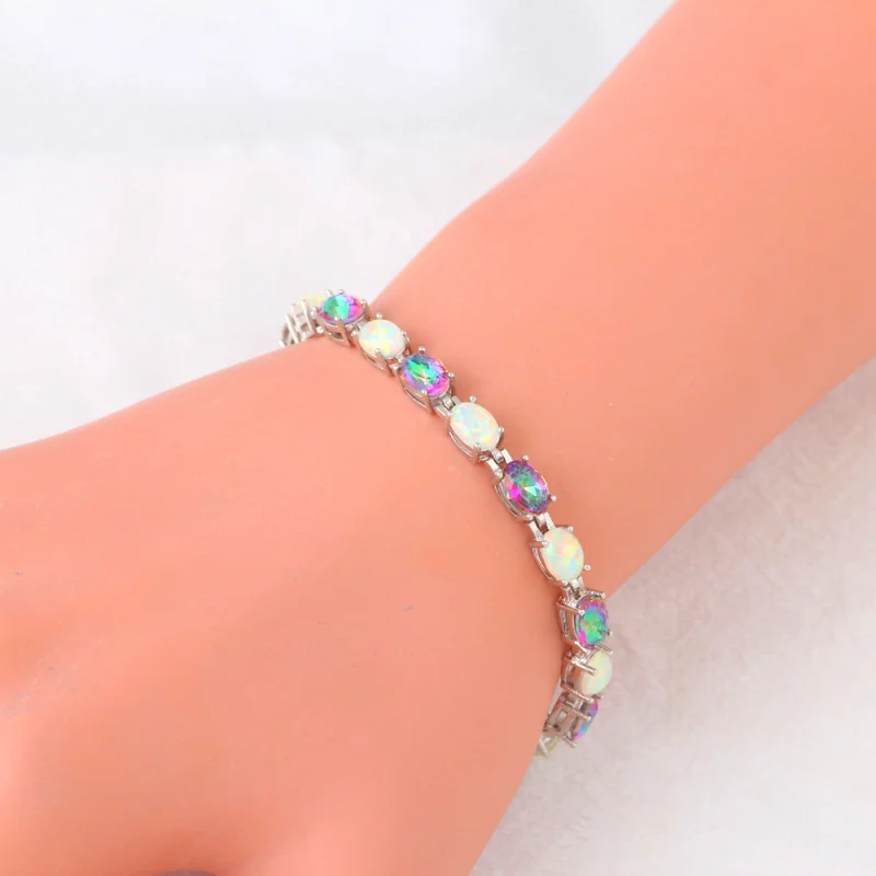 

Precious Mystic Zircon White Opal Silver Stamped Christmas Gifts Bracelets Wholesale Price Women Fashion Jewelry OB063