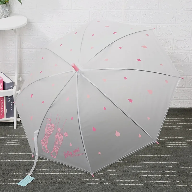 

Lady Transparent Umbrella 8 Bone Straight Umbrella Girl Cute Pink Flower Umbrella Translucent Frosted Umbrella Student Umbrella
