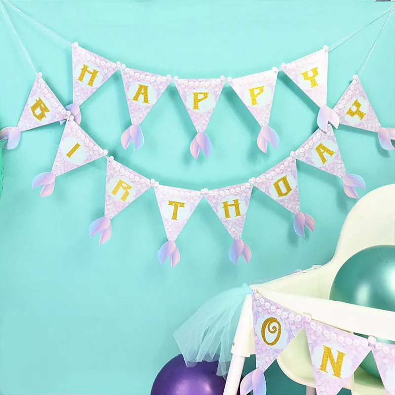 

Mermaid Party Paper Banner Dinosaur Garland Rabbit Banners For Kids Baby Shower Happy Birthday Flag Decoration Wedding Party