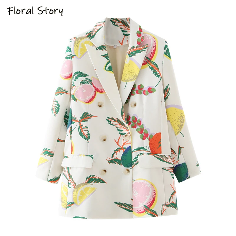 FLORAL STORY Women Long Sleeves Elegant Blazer Spring & Autumn Fashion Printed Casual Chic Coat Loose Outwear Office Lady Suit