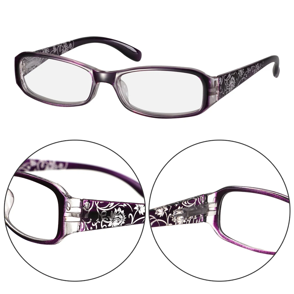 

Fashion Women Spring Hinge Flower Print Resin Reading Glasses Lady Eyewear Protector Glasses Presbyopic +1.0~+4.0 Spring Hinge
