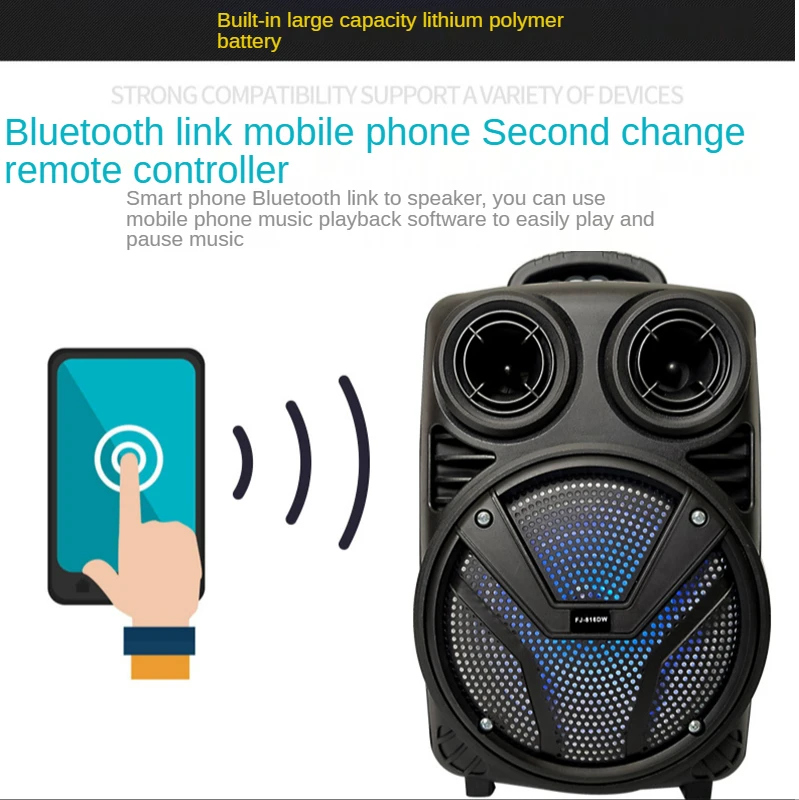 

8 Inch Wireless Portable Bluetooth-compatible Speaker with USB High-Power Compatible Indoor Outdoor DJ Stereo Speakers Subwoofer