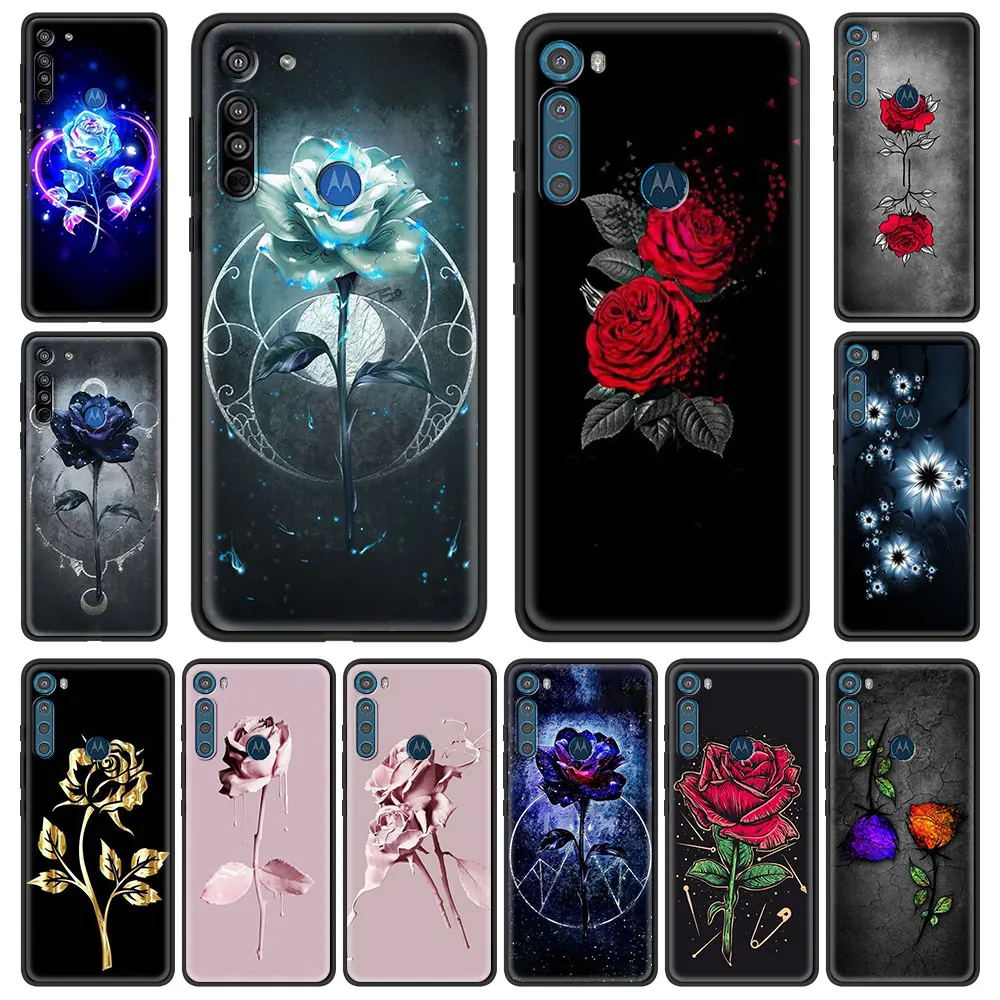 

Luxury Phone Cover for Motorola G8 G9 G Power E6S Edge G10 G30 G9 One Fusion Plus Play 5G Silicone Case Rose Bud