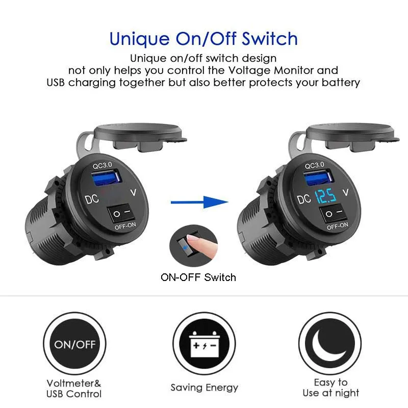 Двойное зарядное устройство USB водонепроницаемая розетка 12 В/24 В QC3.0 двойное