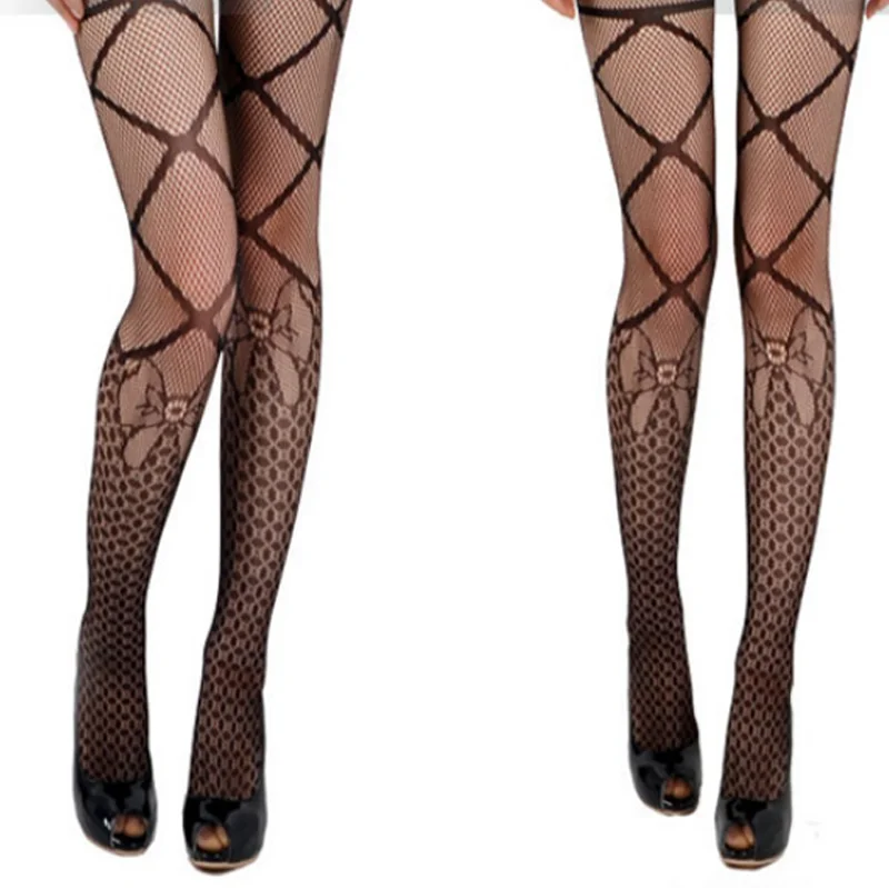Новые модные сексуальные женские сетчатые чулки жаккардовые ажурные черные