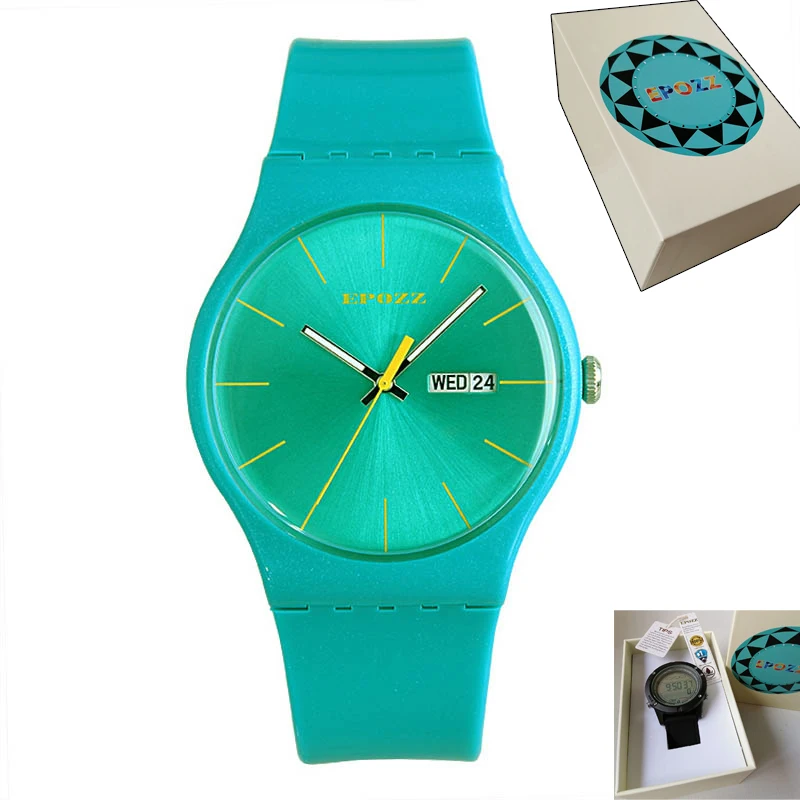 r1604 blue with box Epozz светильник, тонкие простые чистые красочные женские часы, силиконовый мягкий ремешок, Женские повседневные красные женские часы, relogios feminino - Цвет: r1604 blue with box