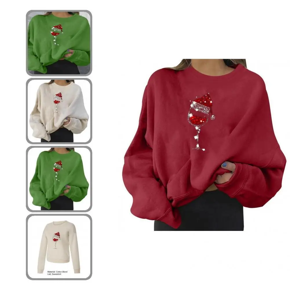 

Lovely Christmas Hat Shiny Sweatshirt Women Sweatshirt Lightweight Thick