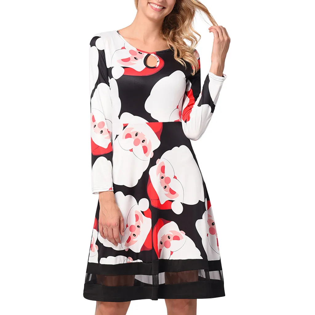 Рождественское Стильное женское платье повседневная одежда с длинными рукавами