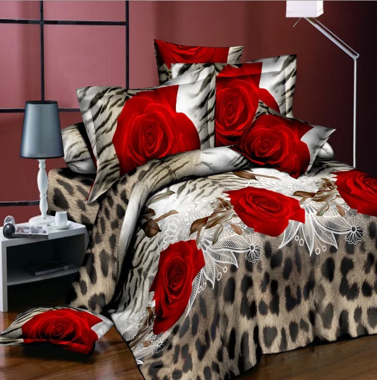 

Cool Leopard Red Rose Duvet Cover Set 3pcs Bedding Set 3d Bedding Digital Printing Queen Size Bed Linen Bedclothes Home Textile