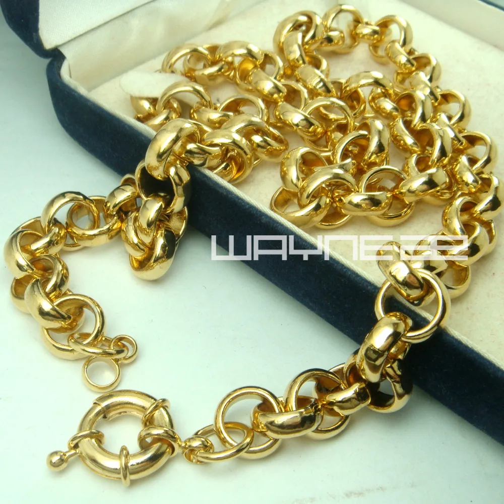 

Gold color Link men solid chain necklace N221