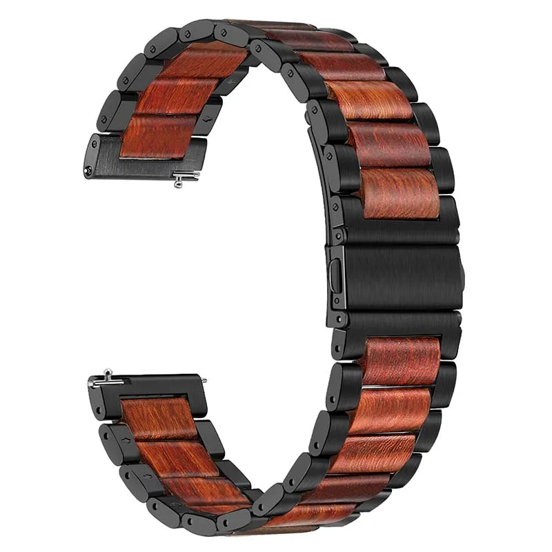 Black Steel Walnut Ремешок для часов из натурального дерева и нержавеющей стали 22 мм 20 мм для samsung Galaxy Watch 46 мм 42 мм SM-R800/R810/R815 быстросъемный ремешок - Цвет ремешка: Black Steel Walnut