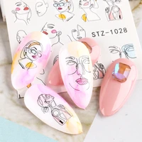 diy abstract lady face nail decals water black leaf sliders paper nail art decor gel polish sticker manicure foils