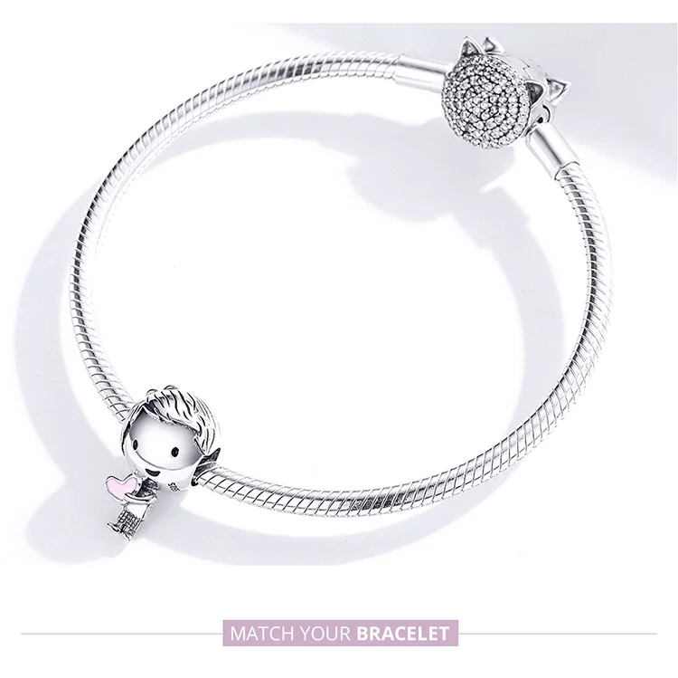 Womak Эмаль Девушка мальчик серебряные бусины 925 пробы fit Pandora браслет Шарм женщина ожерелье подвеска для изготовления ожерелья