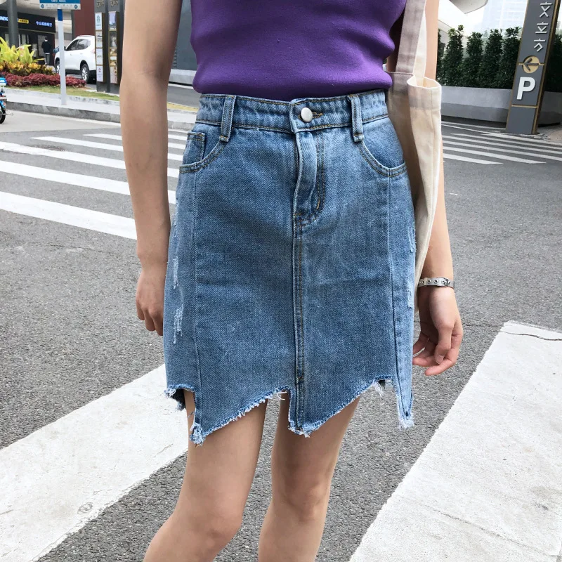 Юбка женская джинсовая Асимметричная модная уличная одежда с завышенной талией