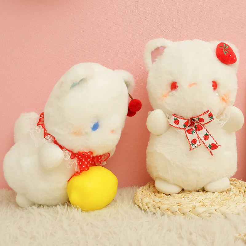 

23cm Cartoon Fruit cat Doll Plush Toy Cute Sweet Cats Doll Stuffed Animals Plushies Bow Bunny Doll Toys for Girl Xmas Gift