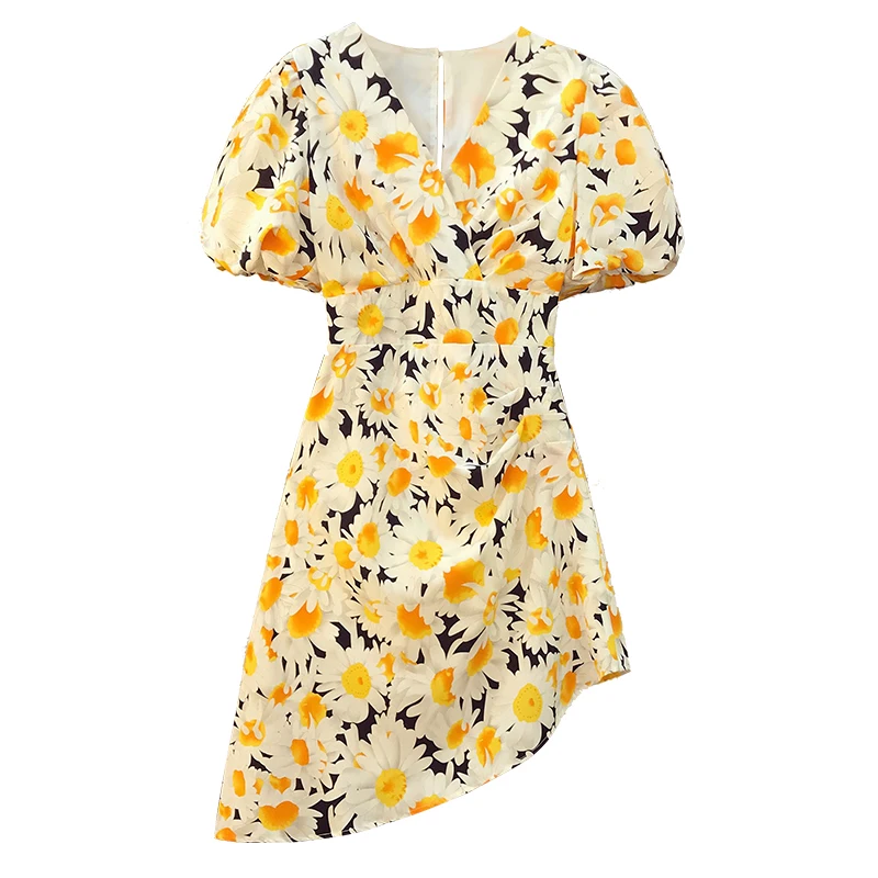 Женское мини-платье с пышными рукавами модельные дизайнерские платья v-образным