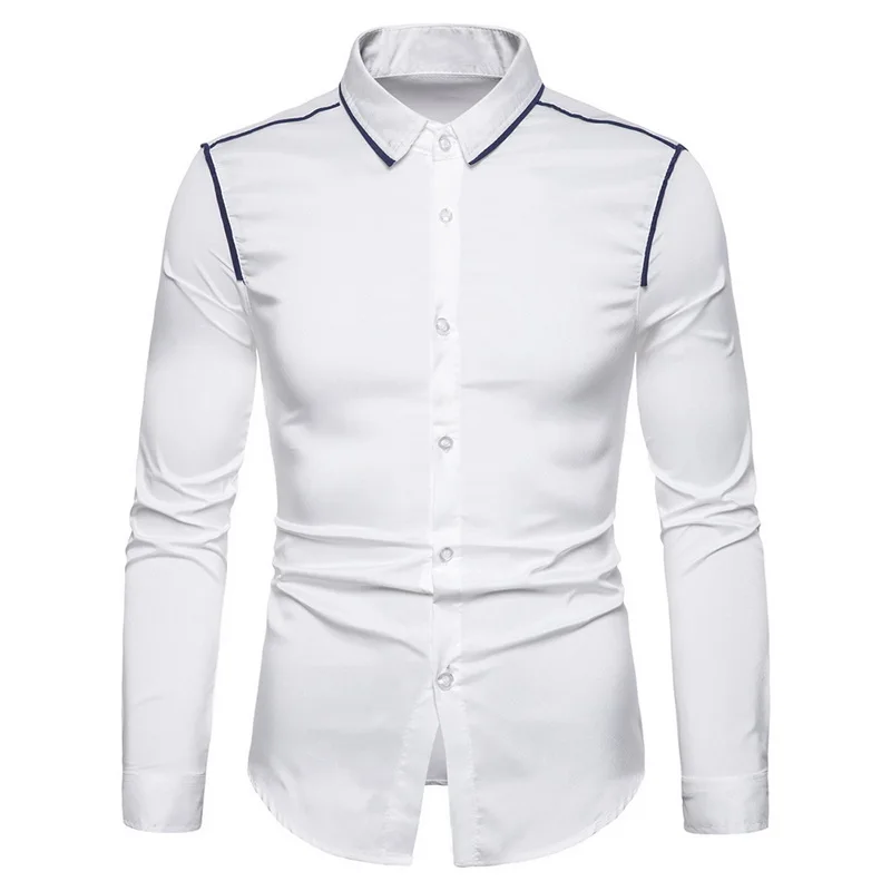 Весна 2019 мужская рубашка с отложным воротником и длинным рукавом приталенная